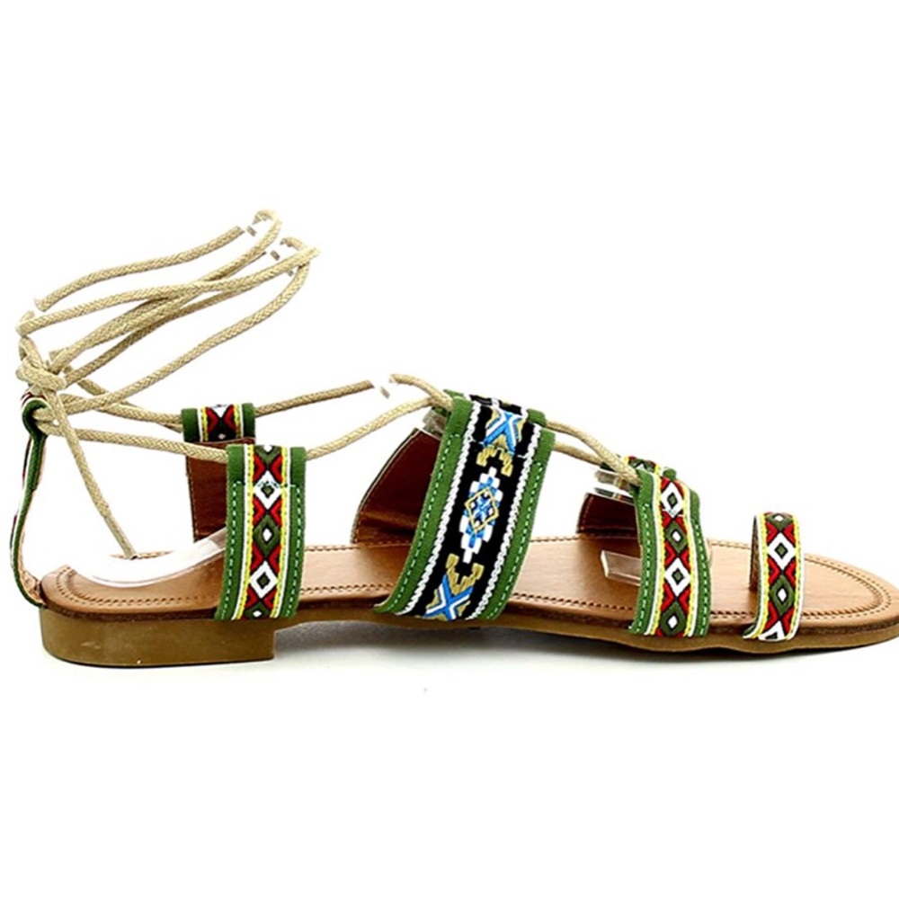 Green Aztec pattern gladiator sandals! - Picture 3 of 7